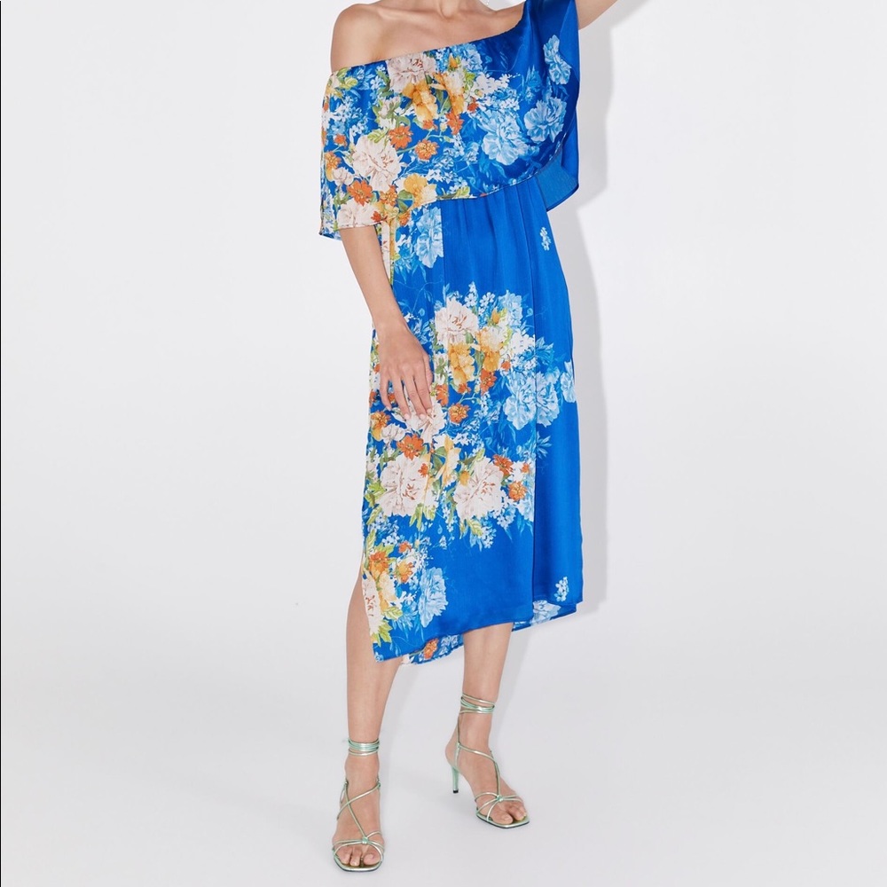 ZARA fun tropical off shoulder dress